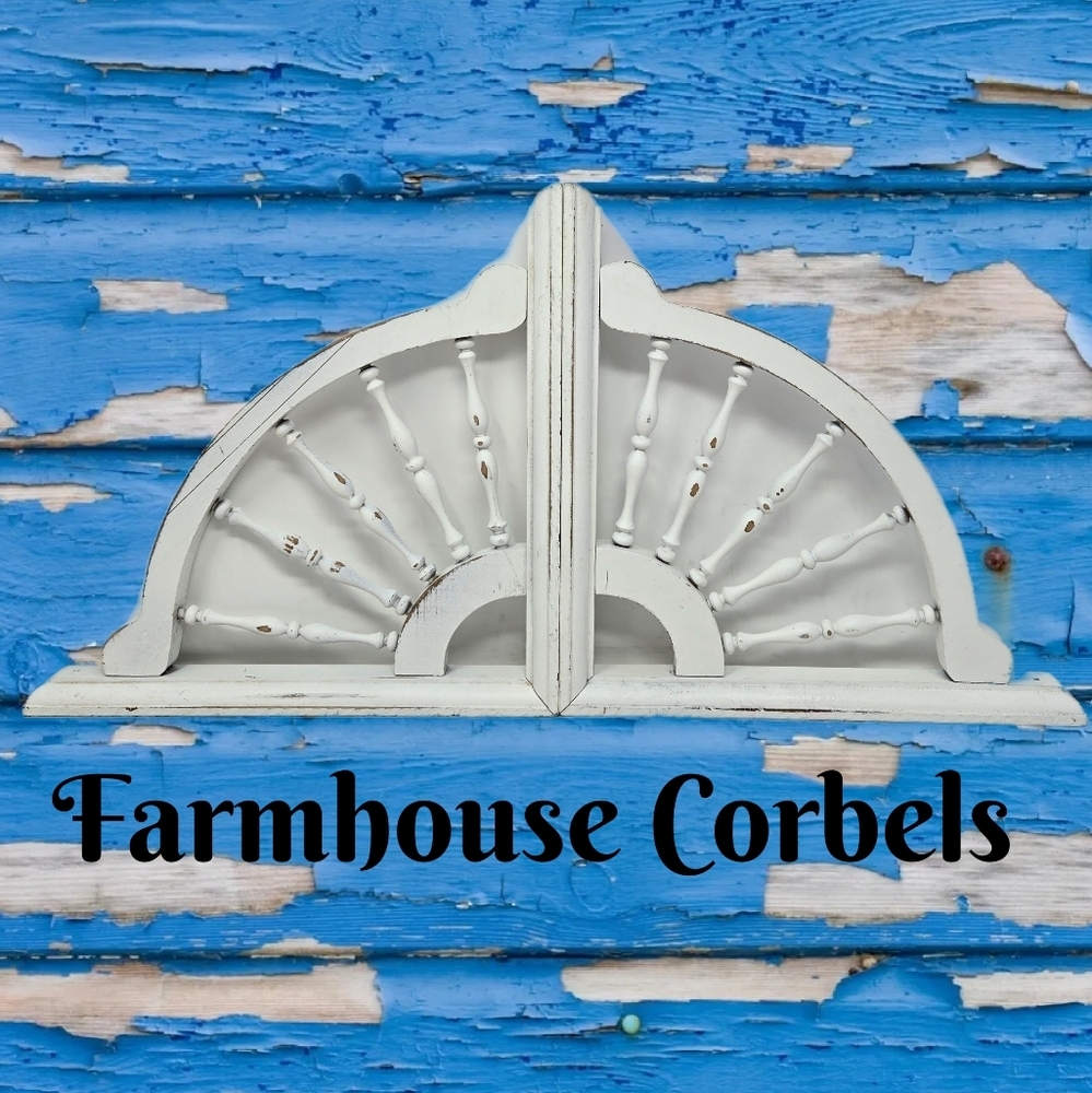 Farmhouse White Distressed Wood Corbels Shelf or Corner Decor 11.5x11.5x1.75